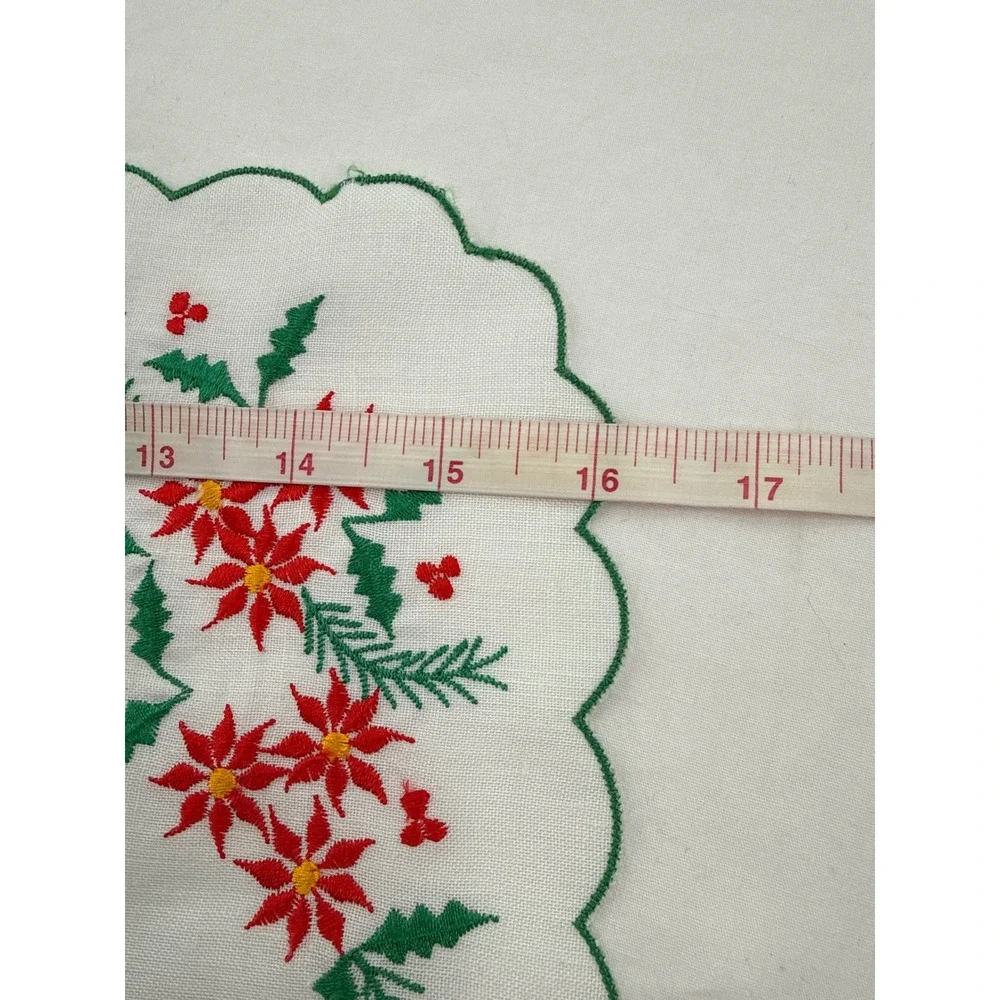 Tablecloth‎ Placemat Napkin Coaster Poinsettia Christmas Embroidered Scallop